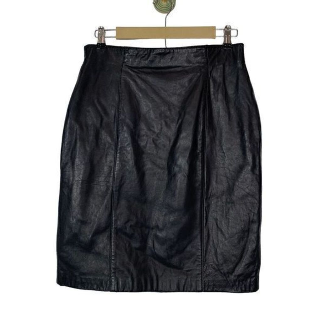 New Zealand Lambskin Black Leather Vintage Pencil Skirt 12 Valerie Stevens